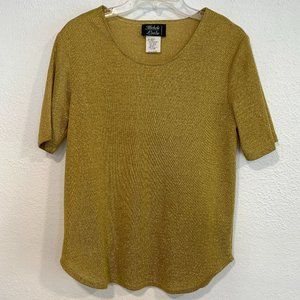 Vintage Michele Leslie of Calif Gold Sparkle Top Short Slvs Made in USA EUC Med